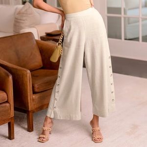 Lulus Tropical Resort Beige Wide-Leg Side Button Pants